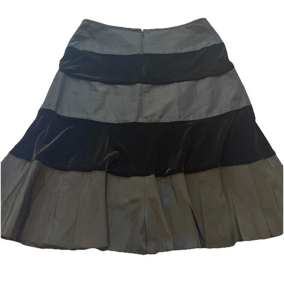 Tadashi Vintage 90s Black Velvet Satin Pleated A-Line Skirt Size 14 Made in USA - Picture 2 of 7